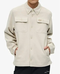 FRED PERRY FLEECE OVERSHIRT JACKET M4690 691 OATMEAL NEW WITH TAGS SIZE S - Picture 1 of 7