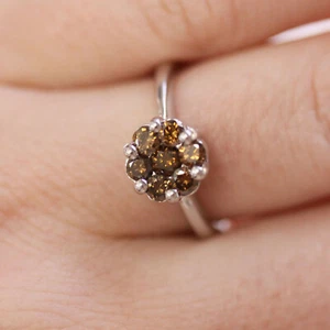 0.7 ct Natural Brown Diamond Solid 14k White Gold Cluster Flower Engagement Ring - Picture 1 of 12