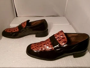 Vintage Hanover Imperial Brown Leather Alligator Loafers Dress Shoes Men 9.5 D/B - Picture 1 of 13