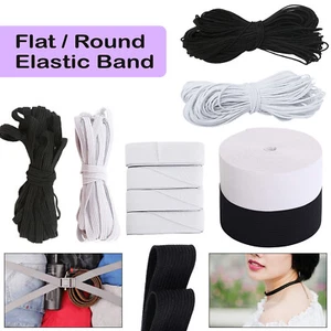 Elastic Cord Round & Flat Black White 1mm–75mm Wide Sewing Crafts 1m–500m - Picture 1 of 21