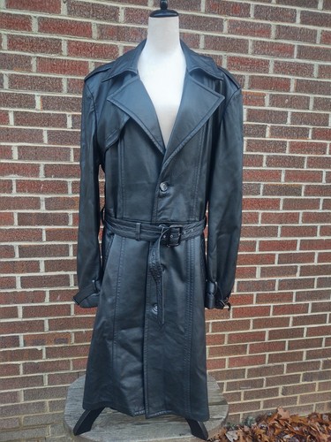 Coach Ho Pittsburgh trench donna pelle nera 44 XL RARO! Made In USA