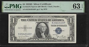 US 1 Dollar 1935D PMG 63 EPQ UNC Fr #1613N Silver Certificate Clark/Snyder - Picture 1 of 4