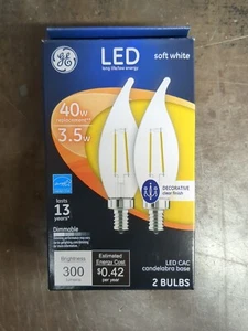 GE Soft White 40W LED Light Bulbs Decorative Clear Bent Tip 2-Pack Dimmable - Picture 1 of 5