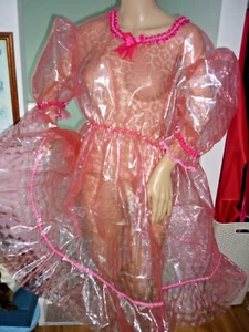 SISSY SLIPPY RÓŻOWA PRZEZROCZYSTA PLASTIKOWA HAŁAŚLIWA SUKIENKA DOROŚLI DZIECKO FALBANKA LRG - Zdjęcie 1 z 5