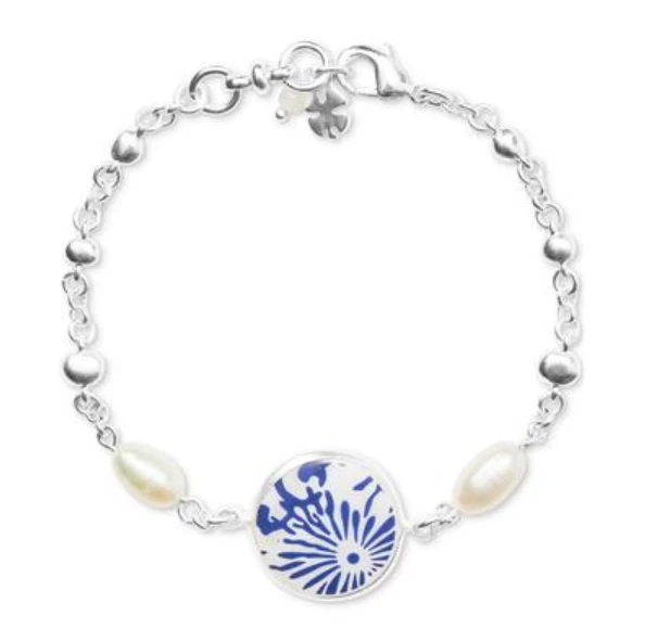 LUCKY BRAND SILVER-TONE IMITATION PEARL BLUE WHITE DISC BRACELET 7 IN NEW NWT - Image 1 of 1