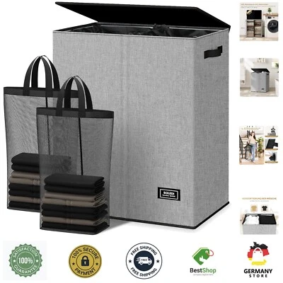 Großer Wäschekorb 145L mit Deckel 2 Fächer Wäschesammler Faltbar robust - Bild 1 von 4