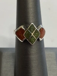 Mexico? Inlay Turquoise And Coral Ring Vintage Sterling Silver Native? Size 6 - Afbeelding 1 van 3
