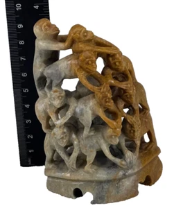 Vintage Chinese Soapstone carved Monkey Pyramid 4" Asian China Monkeys Family - Picture 1 of 3