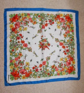 Sciarpa quadrata giardino floreale multicolore Jacqmar 30 x 30 vintage bordo cucito - Foto 1 di 5