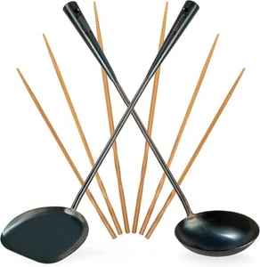 YOSUKATA Pre-Seasoned Wok Utensilien Set Blau Kohlenstoffstahl mit Kochstäbchen - Bild 1 von 8
