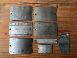8 original ID Tag Emblem data Plates General Electric induction motor etc