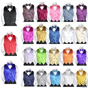 2-teiliges Set Satin Weste Fliege Baby Kleinkind Kinder Teenager formell Jungen Anzüge 23 Farben S-8 - Bild 1 von 48