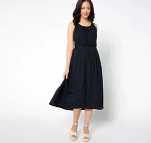 Destination 365 Petite Crinkle Chiffon Crochet Maxi Dress Black Petite Large  - Picture 1 of 5