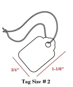 1000 Blank White Merchandise Price Tags with Strings Size #2 Retail Strung Label - Picture 1 of 2