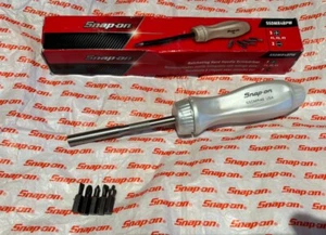 Snap On Ratchet Screwdriver Pearl White With 5 Bits SSDMR4BPW New Boxed - Picture 1 of 5
