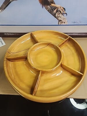 Hand Turned Divided Lazy Susan Snack Tray Black Walnut Base 6 Compartments. - Image 1 of 4