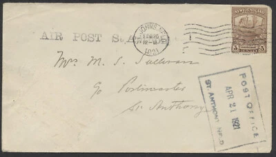 Cubierta de vuelo de Terranova 1921 Air Post St Anthony de St John's 26 de febrero Foto 1 de 2