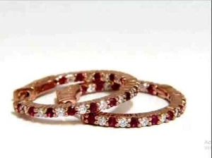 2Ct Round Cut Lab-Created Red Ruby Inside Out Hoop Earring 14K Rose Gold Plated - Picture 1 of 7