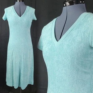 Vestido/Cubierta Vintage Azul Turquesa Tela Terry S/S con Cuello en V Talla 32 (XS) - Imagen 1 de 17