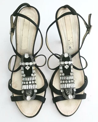 Sandalia de Noche Christian Lacroix Negra Seda Art Deco Estrás Vamp EU 39 De Colección Foto 1 de 4