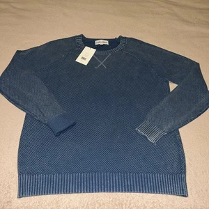 Thomas Sterling Navy Blue 100% Cotton Knit Crewneck Sweater Mens Size Medium - Picture 1 of 12
