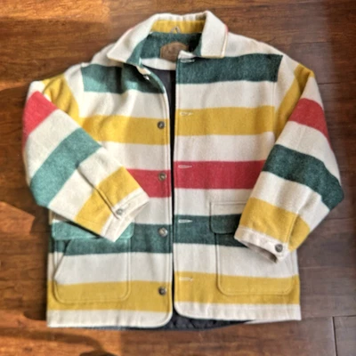 Abrigo Manta de Invierno Woolrich Para Hombre Lana Rayas Bahía Hudson Talla Grande Forrado Foto 1 de 4