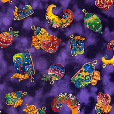 Tela de edredón de algodón púrpura de Navidad Laurel Burch Holiday Collection BT 1/2 y L7 Foto 1 de 3