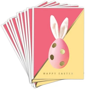 20 Happy Easter Greeting Cards with Envelopes, Easter Bunny Gold Foiling, Gre... - Picture 1 of 6
