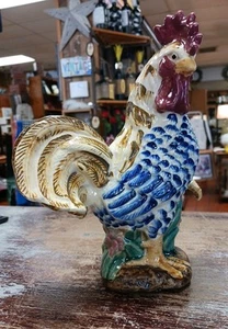 Vintage Mid Century Italian Majolica Hand Painted Rooster 6.5" - Picture 1 of 23