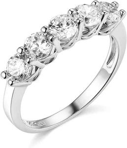 2 Ct Round 14K White Gold Plated 925 Silver 5Stone Wedding Anniversary Band Ring - Picture 1 of 3