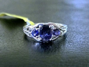 🌊Rarität! 6 NATÜRLICHE KATALINA IOLITH 925 STERLING OVALE/RUNDE RING MIT 3 STEINEN - Bild 1 von 10