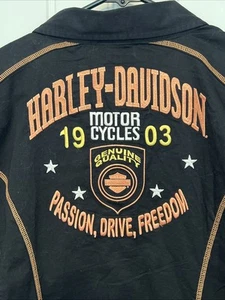 Harley Davidson Damen 2 XL Schwarz Kurzarm Shirt Zip Schwarz Grau Orange Neu mit Etikett - Bild 1 von 4