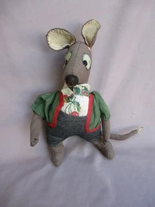 Vintage 10" Rag Filled Cloth Mouse Doll Dressed In  Original Clothes - Picture 1 of 10
