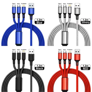 3 in 1 Multi Head USB Ladegerät Ladekabel für die meisten Geräte 1,2 m Länge - Bild 1 von 9