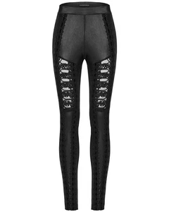 Punk Rave Womens Gothic Lace Applique Cutout Leggings Black - Picture 1 of 13