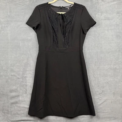 Karl Lagerfeld Paris Black Lace Tie Neck A-Line Dress Career Party Women - Image 1 of 4