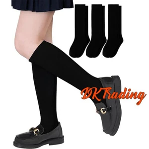 3-12 Girls Knee High Socks Seamless Boy School Uniform Socks Soccer Black Socks - Picture 1 of 8