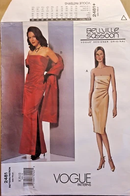 Vogue 2481 Bellville Sassoon Designer Original Dress Pattern 8-12 - Image 1 of 3