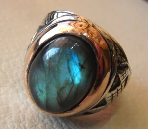 Anillo de labradorita de dos tonos de plata 925 sello piedras preciosas hecho a mano anillo para hombre MR#293 - Imagen 1 de 4