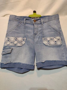 l.e.i. Jean Shorts Girls Size 14 Chelsea Low Rise Lace Pockets Adjustable Waist - Picture 1 of 7