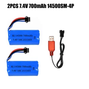 2x 7.4V 700mAh Li-ion Battery SM-4P Plug for RC Car Boat Truck with USB Charger - Picture 1 of 5