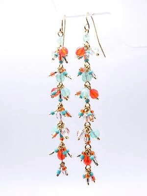 EXQUISITOS Pendientes Araña Cascada Llenos de Oro Cristales de Ópalo Azul Naranja Foto 1 de 4