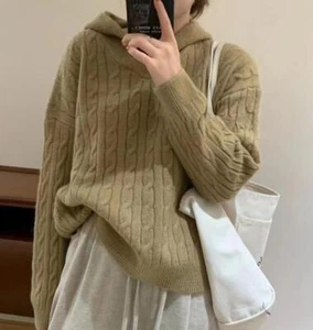 Womens Fashion Winter Hood Long Sleeve Loose Warm Cable Knit Sweaters Pullover - Picture 1 of 23