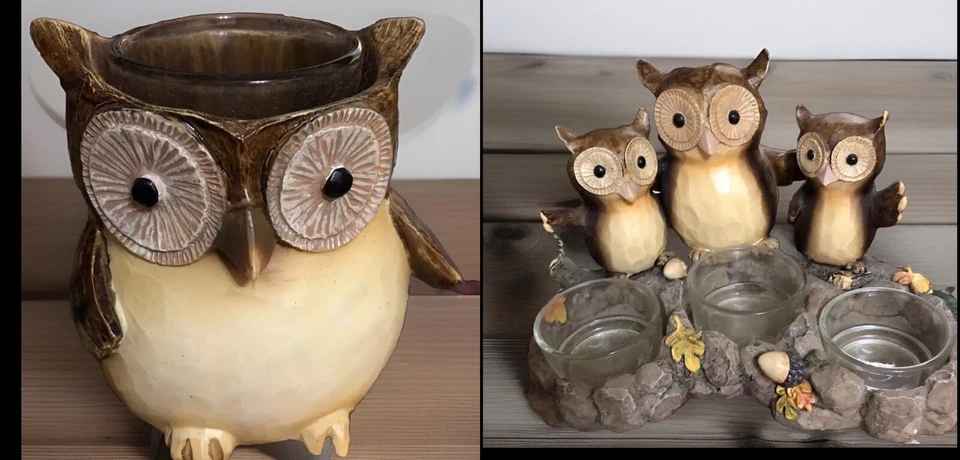 Yankee Candle Give a Hoot Owl Tea Light Holder 3 Whimsical Owls