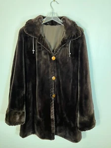 Giacca pelliccia visone CESO reversibile marrone scuro donna grande stacco CAPPUCCIO taffetà - Foto 1 di 8