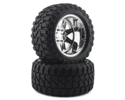 CEN Fury Pre-Mounted Monster Truck Tires w/SS8 Plastic Wheels (2) (Chrome) - Image 1 of 3
