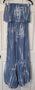 Japna Jumpsuit Size S Blue White Tie-Dye Ruffle Top & Leg Boho Hippie Festival - Picture 1 of 10