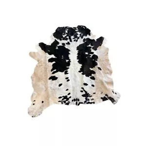 Abstract pattern White /Black and Tan spotted Natural Cowhide Rug | Western Rug - Picture 1 of 2