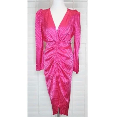 Vestido Torn by Ronny Kobo Astrid Rosa Satinado Estampado Animal Alto Bajo Midi Talla S Foto 1 de 4