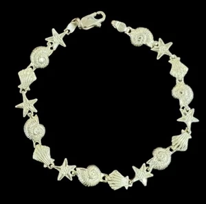 14k Solid Gold Sea Life Starfish Sea Shell Hawaii Bracelet,7” - Picture 1 of 5